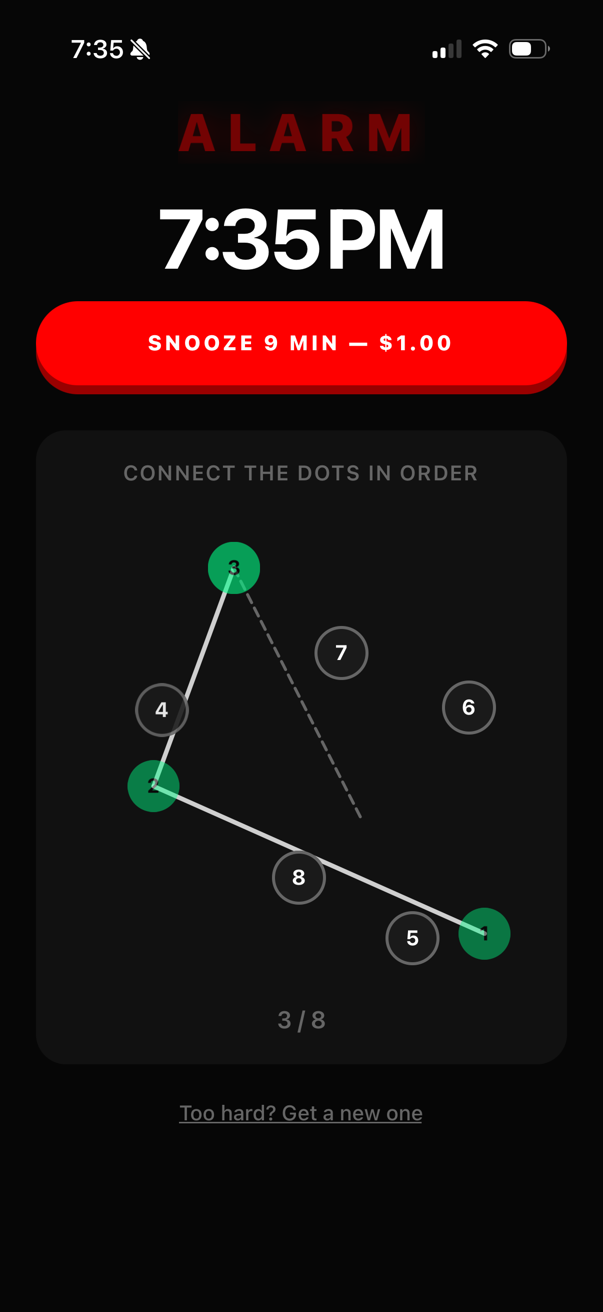 A grid of cognitive puzzle options like math and memory games on a dark UI